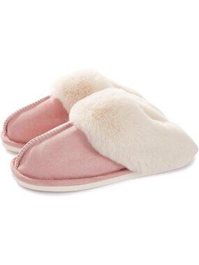 Women's Pink Fluffy Non Slip Slippers Memory Foam Warm Cozy Indoor House Shoes